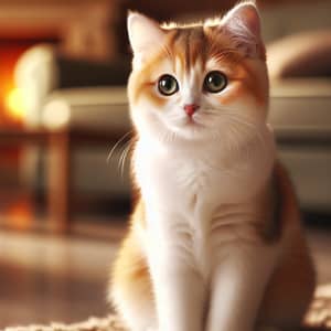 Relaxed White and Orange Domestic Cat with Emerald Green Eyes