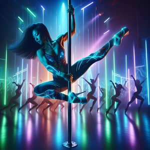 Asian Pole Dancer in Neon Lights | Exquisite Acrobatic Performance
