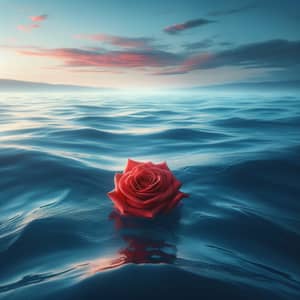 Solitary Rose Floating in Serene Ocean