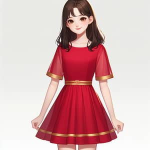 Elegant Red and Gold Dress for 12-Year-Old Girl