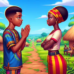 African Boy Apologizes to Girl on Rural Path | Cultural Gesto