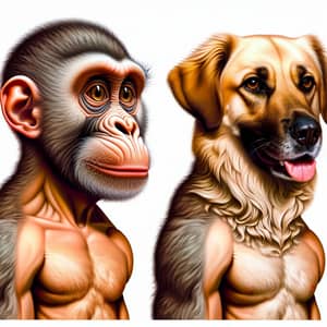 Surreal Human-Monkey-Dog Hybrid Illustration