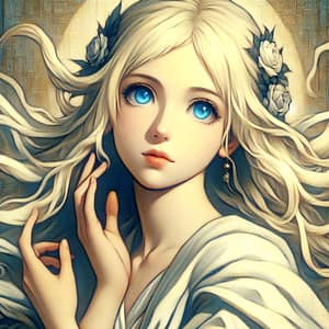 Renaissance Style Blonde and White Hair Anime Character Illustration