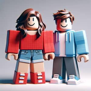 Roblox Duo in Vibrant Red and Cool Blue Outfits