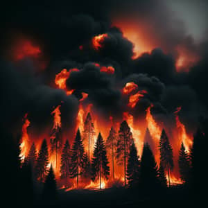 Raging Forest Fire: Tall Flames Consuming Trees
