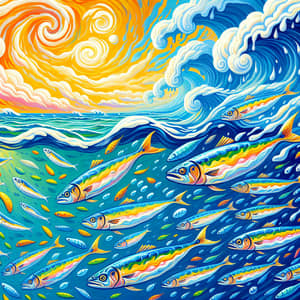 Whimsical Sardines: Climate Shifts & Bright Seascapes