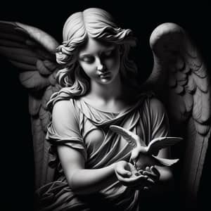 Young Caucasian Angel Setting Dove Free | Gothic Art Style