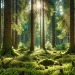 Serene Coniferous Forest with Towering Pine Trees