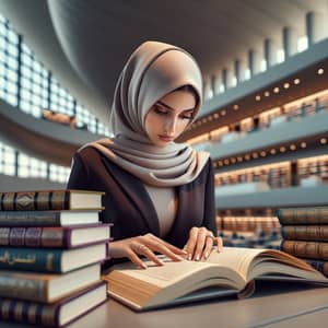 Qatari Woman Pursuing Knowledge and Excellence | Modern Library Scene