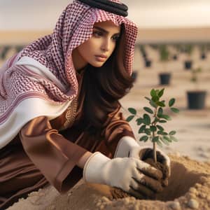 Qatari Woman Engaging in Environmentally-Friendly Volunteer Work