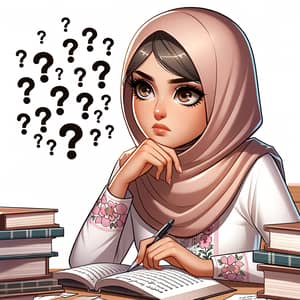 Arabian Student Girl Analyzing Questions - Academic Concentration