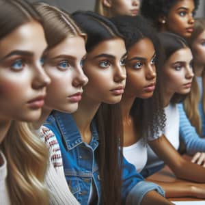 Diverse Group of Talented Female Students Engrossed in Observation