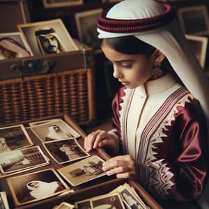 Qatari Girl Reviewing Vintage Photographs