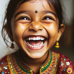 Joyful South Asian Girl Laughing in Traditional Clothing