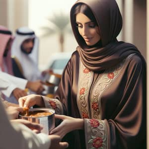Qatari Woman Providing Aid with Elegance | Help and Sharing