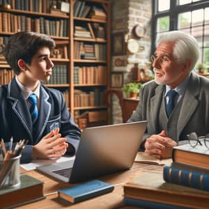Middle-Eastern High School Student Learning From Elderly Grandparent