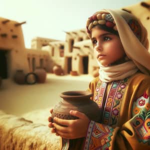 Traditional Qatari Girl in Vibrant Bedouin Thobe