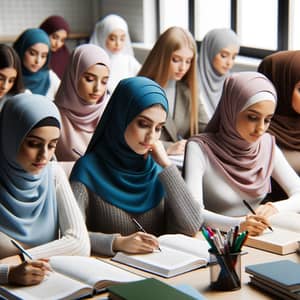 Diverse Middle-Eastern Students Studying in Colourful Hijabs