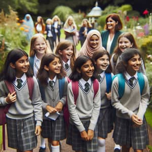 Diverse Schoolgirls on an Exciting Educational Trip