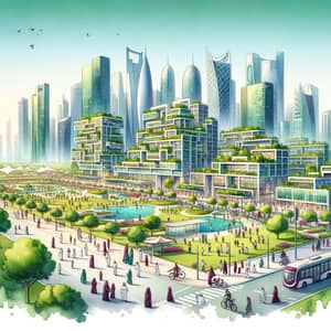Qatari Sustainable Development: Modern Cityscape and Eco-Friendly Skyscrapers