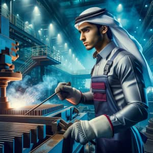 Young Qatari Man in Iron and Steel Factory | Industrial Scene