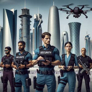 Security Personnel Patrolling in Qatar | Diverse Team with High-Tech Gear