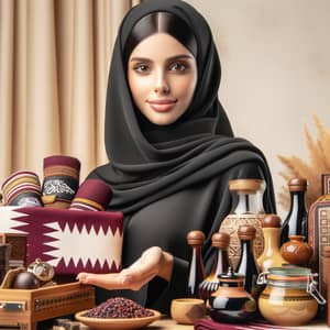 Qatari Woman Promoting National Products | Traditional Abaya & Shayla