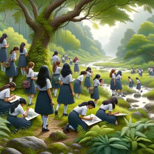 School Girls Enjoy Nature on Respectable School Trip