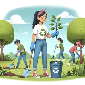 South Asian Girl: Eco-Friendly Volunteer in Park