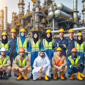 Qatar Oil Extraction: Diverse Group of Workers at Worksite