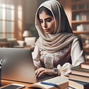 Qatari Female Student Studying: Traditional Attire & Determination