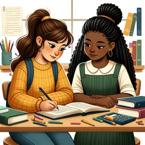 Diverse Student Collaboration in Classroom Illustration