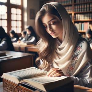 Beautiful Middle Eastern Female Student Reading Holy Quran