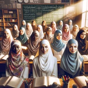 Diverse and Elegant Classroom Scene with Hijab-Wearing Students