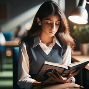Serene Hispanic Female Student Reading Holy Quran