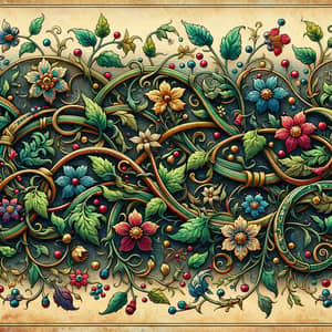 Ornate Floral Border Design with Intricate Vines and Flowers