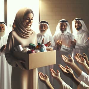 Qatari Woman Giving Aid to People in Need