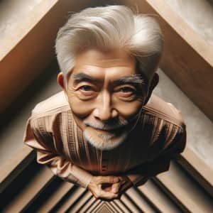 Expressive Elderly Asian Man in Traditional Attire