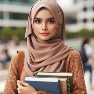 Beautiful South Asian Student in Hijab Studying on Campus