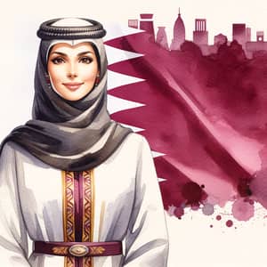 Qatari Woman in Traditional Attire | Watercolor Painting