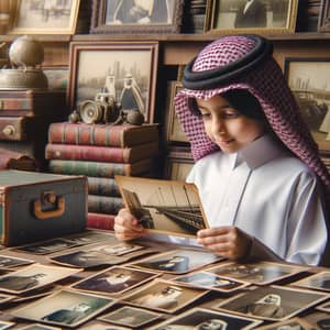 Qatari Girl Browsing Antique Photographs