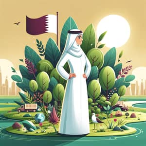 Proud Qatari Woman in Lush Environment | Qatar's Environmental Commitment