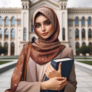 Beautiful Middle-Eastern Student in Hijab at University