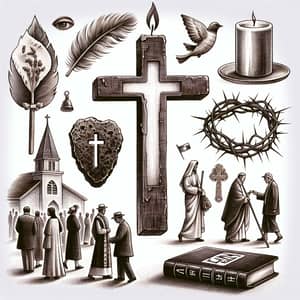 Lenten Season Symbolism | Ash Cross, Candle, Thorns, Bible Sketch