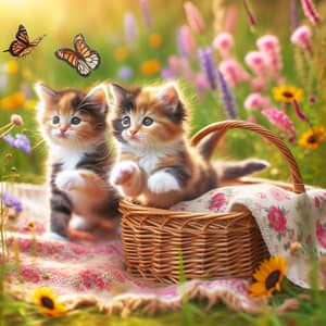Adorable Calico Kittens Playing in Sunny Meadow | Kittens and Butterflies