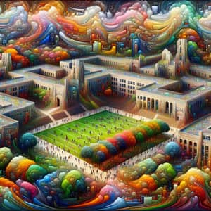 Vibrant College Campus: Abstract Art Landscape