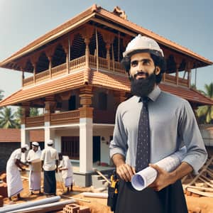 Middle-Eastern Civil Engineer Overseeing Traditional House Construction in Kerala