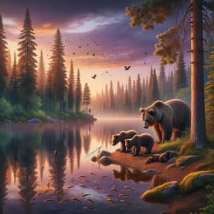 Serenity in the Twilight: Brown Bears by Crystal Clear Lake