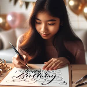 Happy Birthday Calligraphy by Young South-Asian Girl