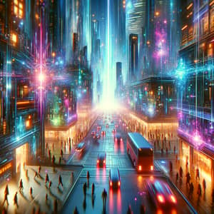 Futuristic Cybernetic Cityscape: Neon Glowing Metropolis